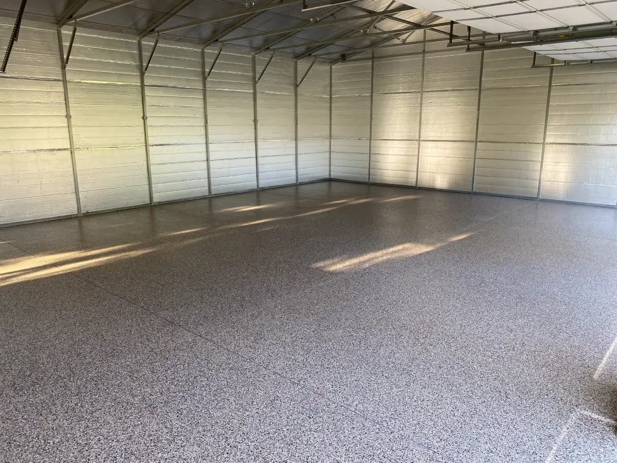 Light decorative flake floor installed by Titan Garage Floors